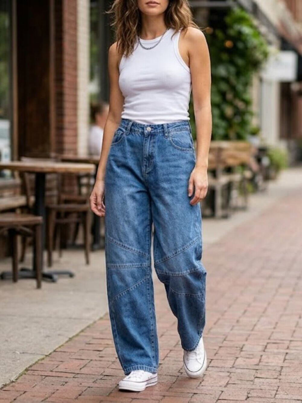 Blue Asphalt High Waist Paneled Wide Leg Jeans - Medium Blue Denim - Size M